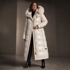 Women's Puffer Coat Longline Faux Fur Hood