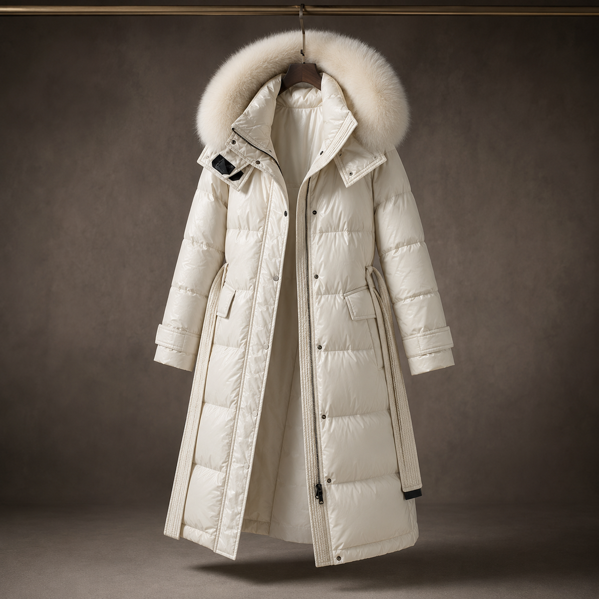 Women's Puffer Coat Longline Faux Fur Hood