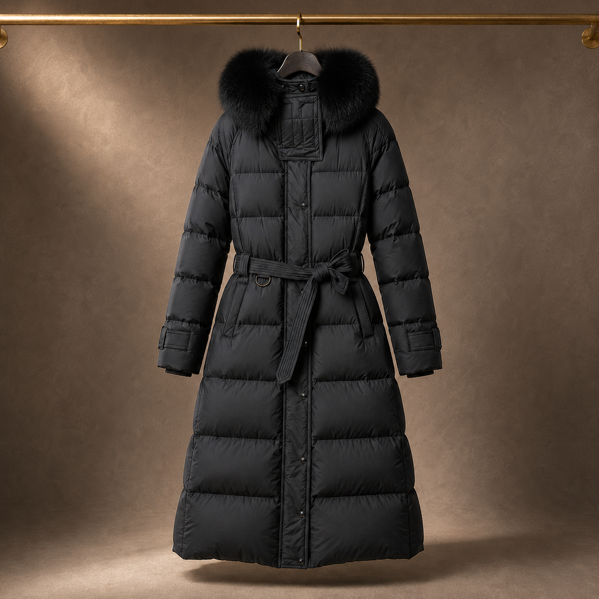Women's Puffer Coat Longline Faux Fur Hood