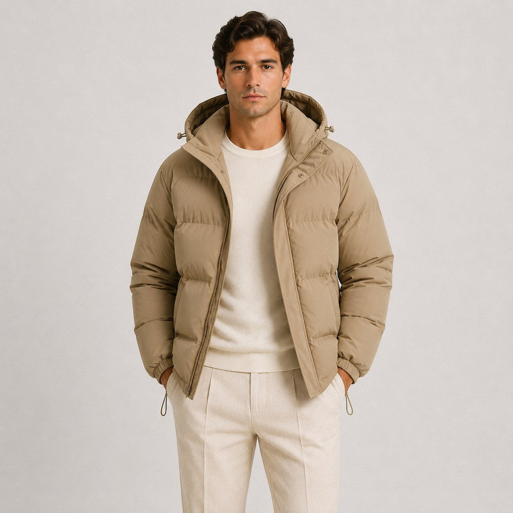 Men's Hooded Quilted Puffer Jacket for Cold Weather Commuting