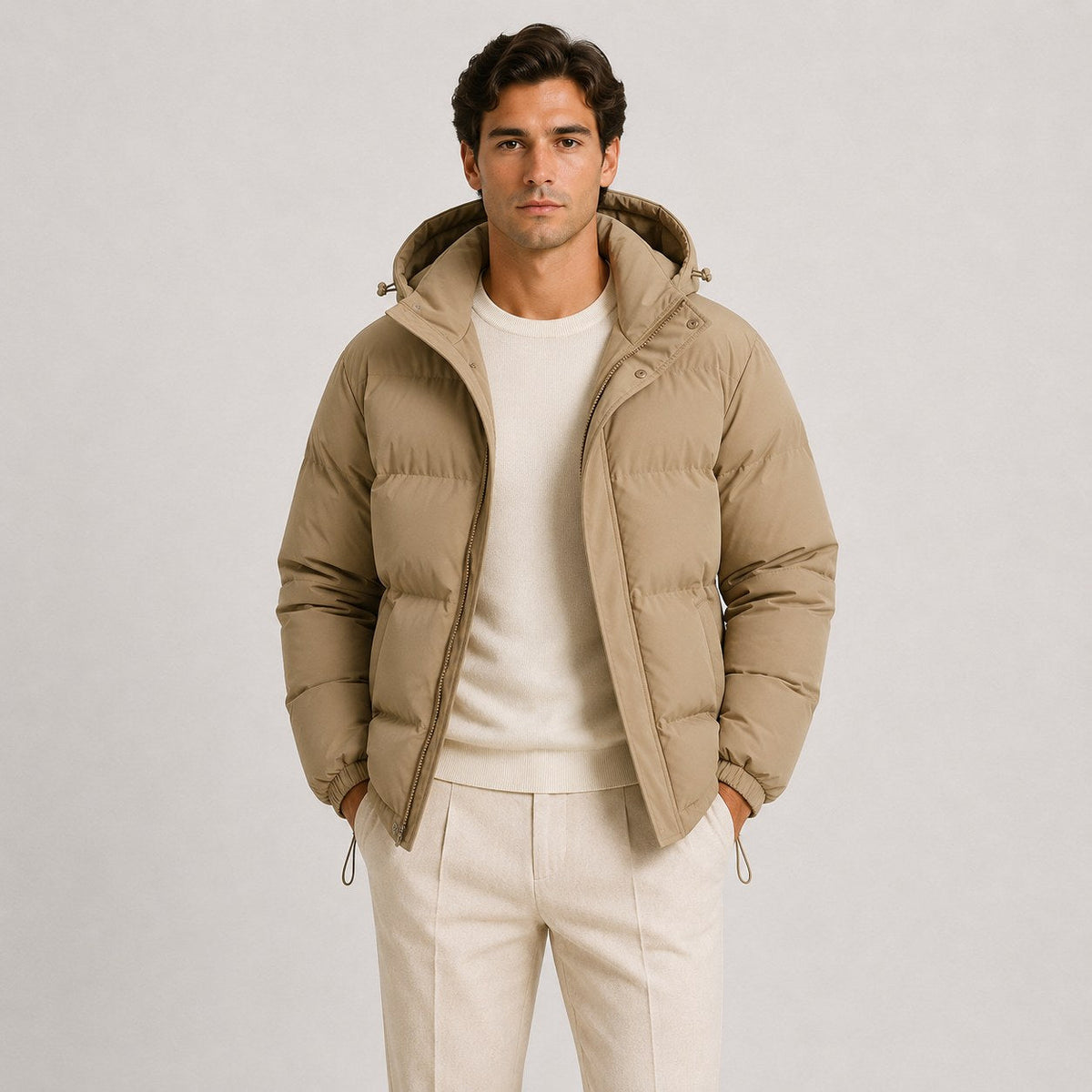 Men's Hooded Quilted Puffer Jacket for Cold Weather Commuting