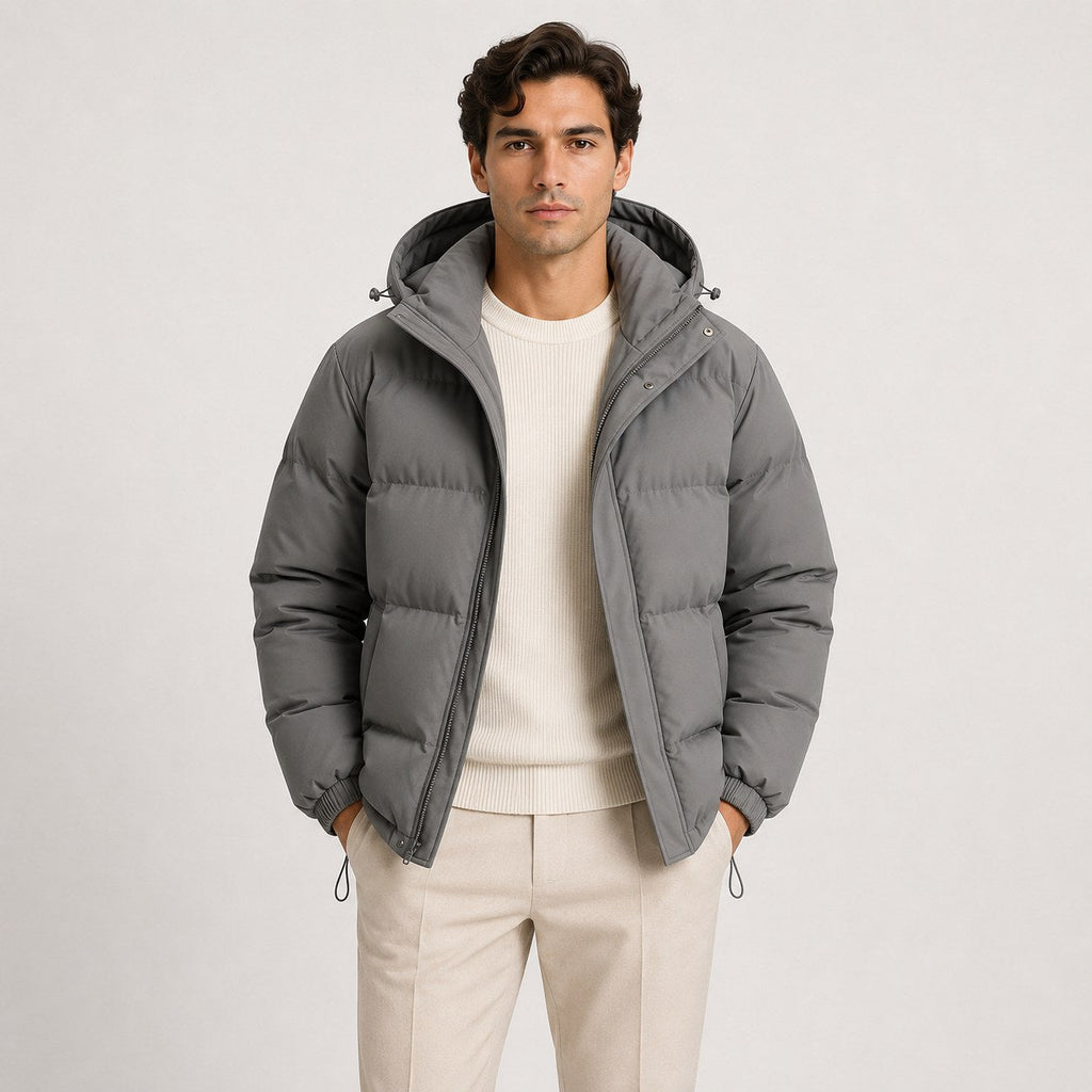 Men's Hooded Quilted Puffer Jacket for Cold Weather Commuting