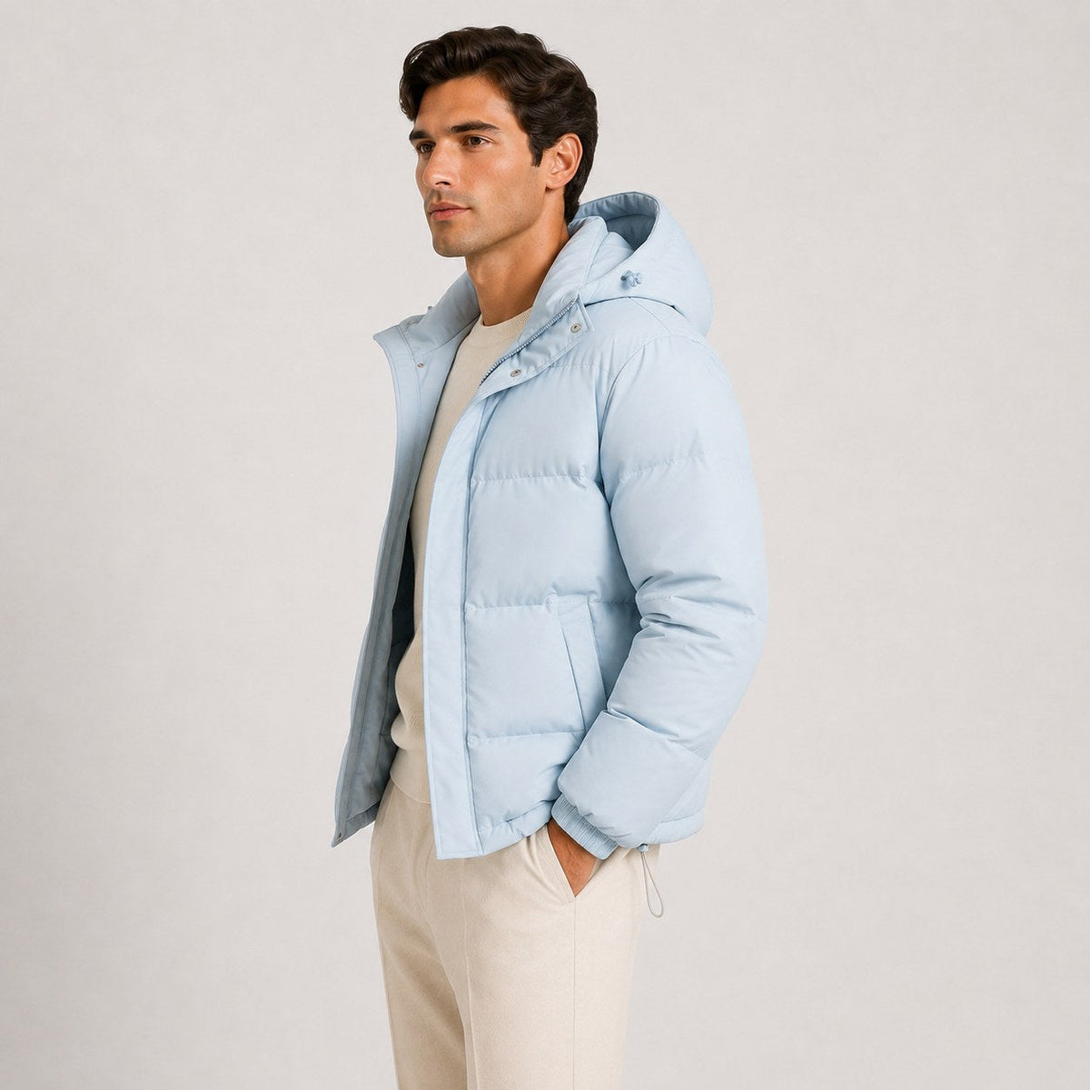 Men's Hooded Quilted Puffer Jacket for Cold Weather Commuting