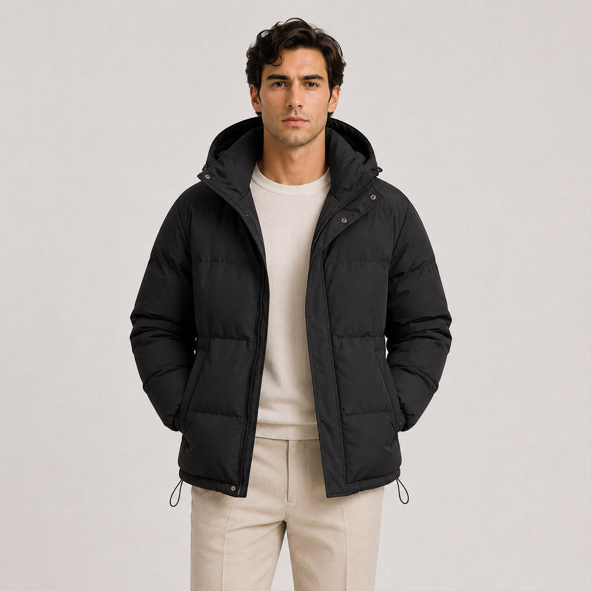 Men's Hooded Quilted Puffer Jacket for Cold Weather Commuting