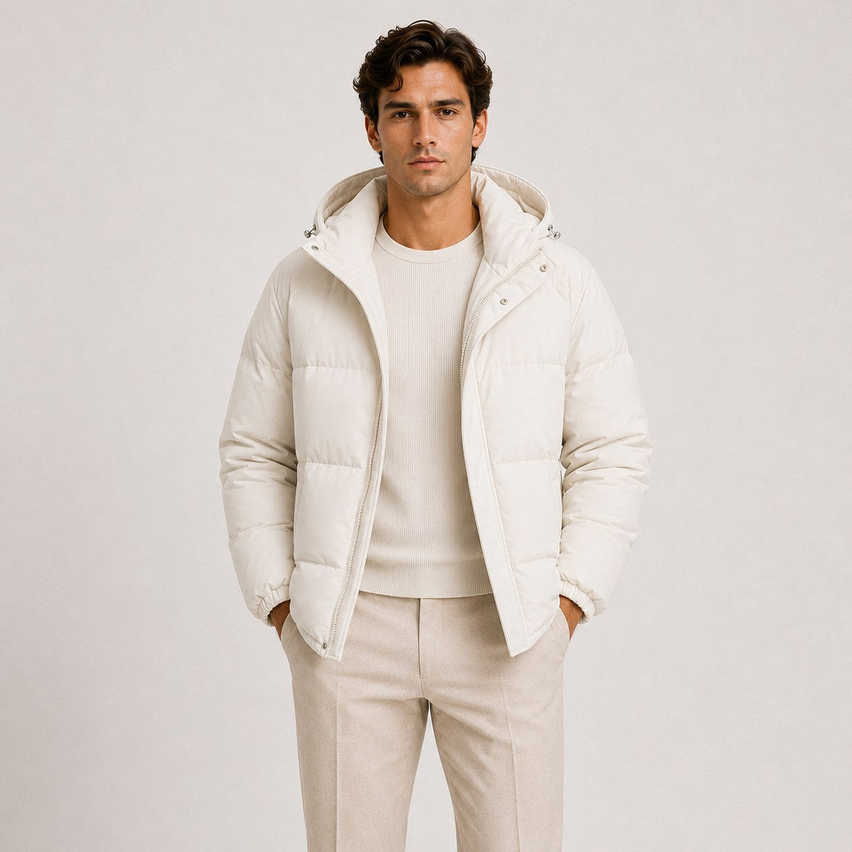 Men's Hooded Quilted Puffer Jacket for Cold Weather Commuting