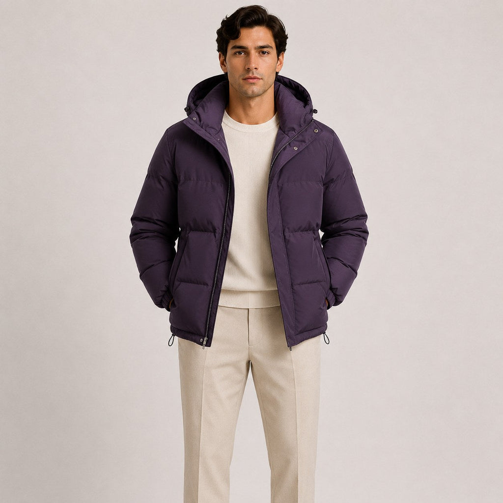 Men's Hooded Quilted Puffer Jacket for Cold Weather Commuting