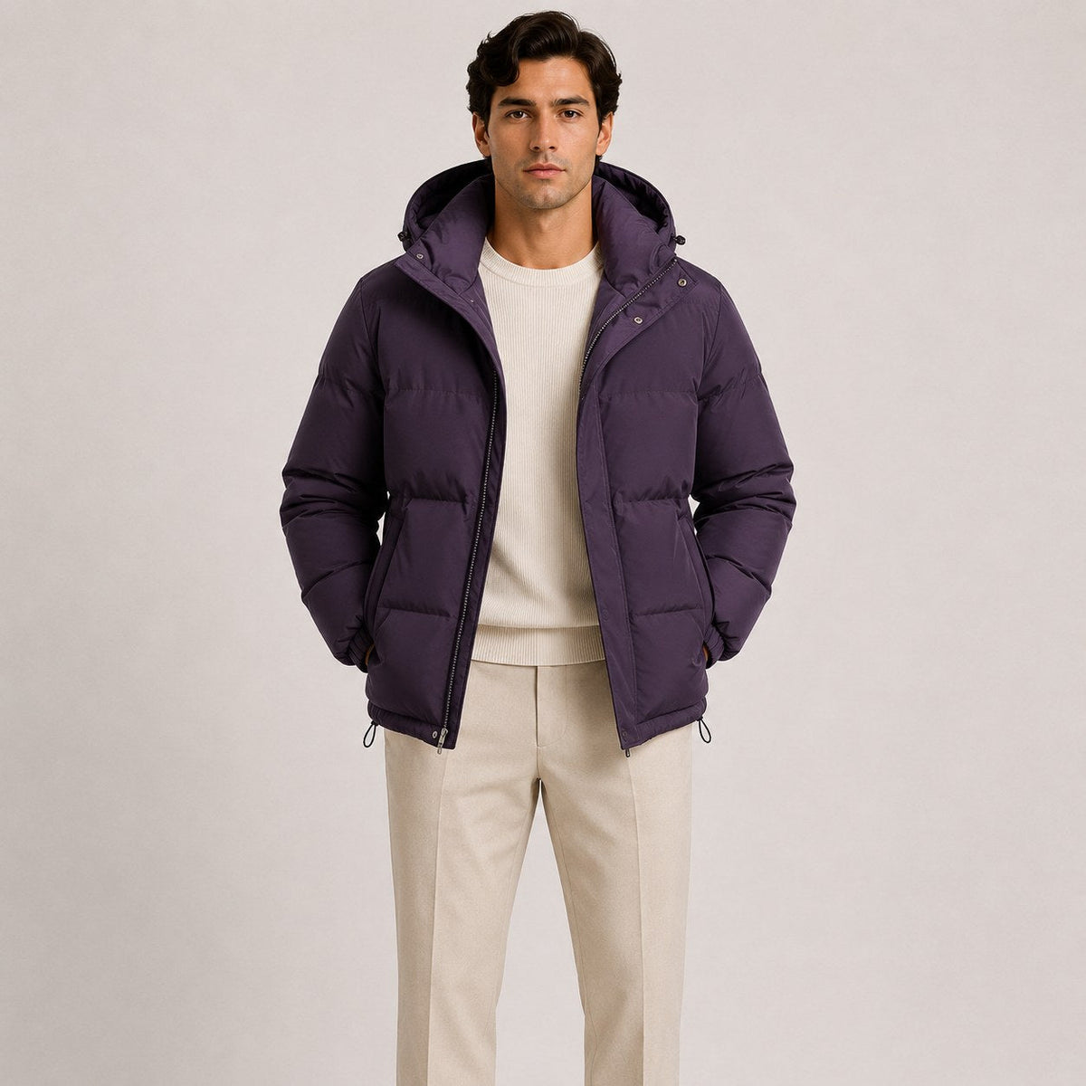 Men's Hooded Quilted Puffer Jacket for Cold Weather Commuting