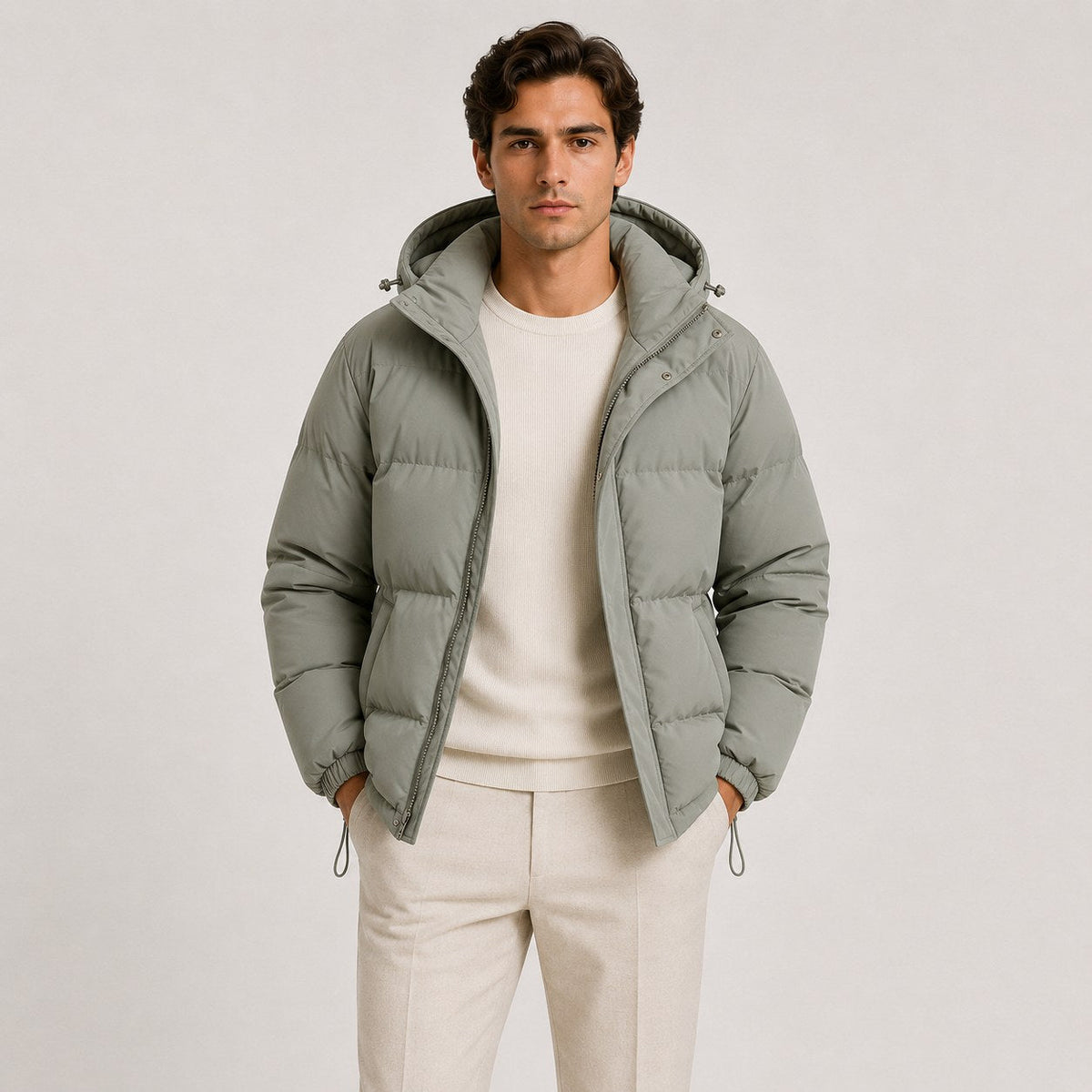 Men's Hooded Quilted Puffer Jacket for Cold Weather Commuting
