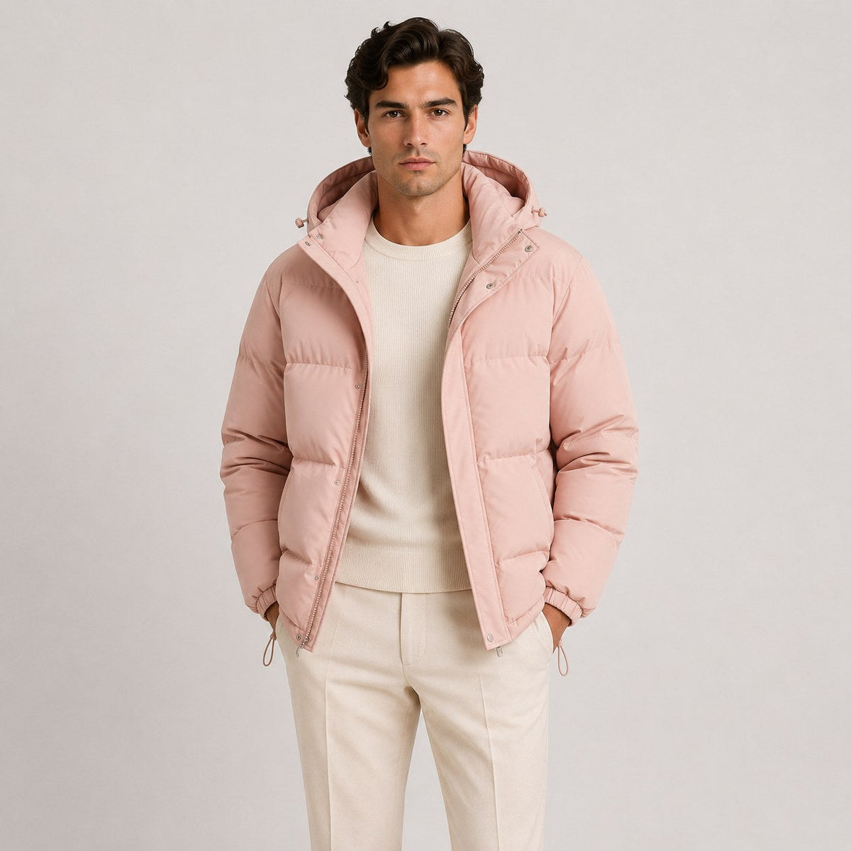 Men's Hooded Quilted Puffer Jacket for Cold Weather Commuting