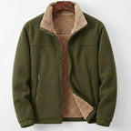 Men's Sherpa-Lined Fleece Jacket - Full Zip Stand Collar, Relaxed Fit