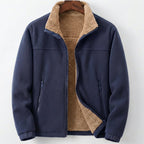 Men's Sherpa-Lined Fleece Jacket - Full Zip Stand Collar, Relaxed Fit