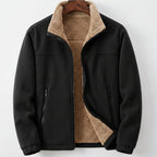 Men's Sherpa-Lined Fleece Jacket - Full Zip Stand Collar, Relaxed Fit