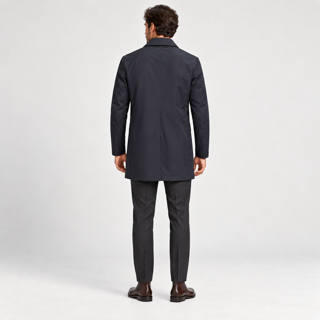 Men's Long Windproof Jacket for Autumn with Classic Collar