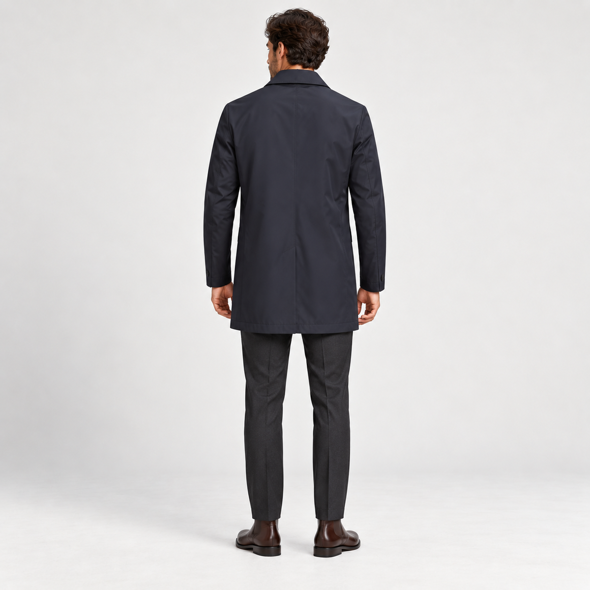 Men's Long Windproof Jacket for Autumn with Classic Collar