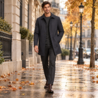 Men's Long Windproof Jacket for Autumn with Classic Collar