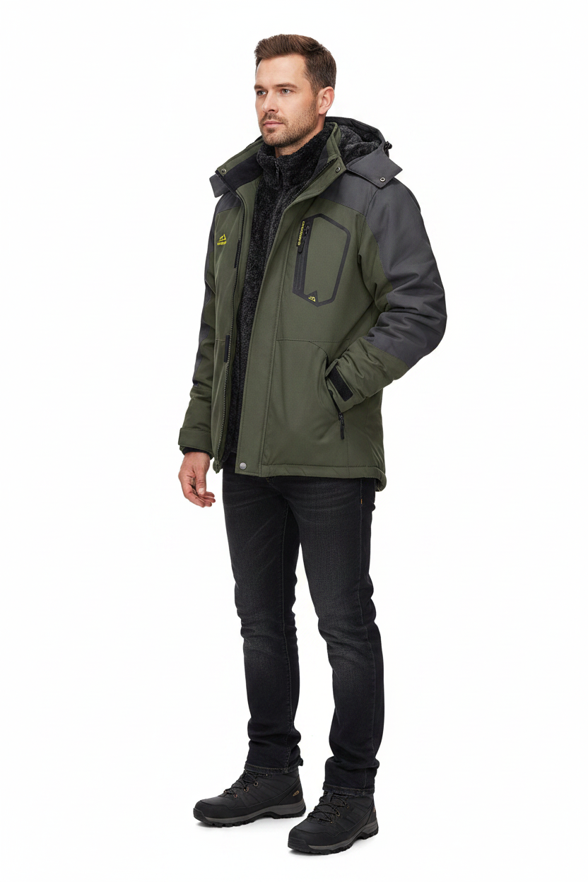 Men's Hooded Winter Fleece Lined Jacket for Outdoor Activities
