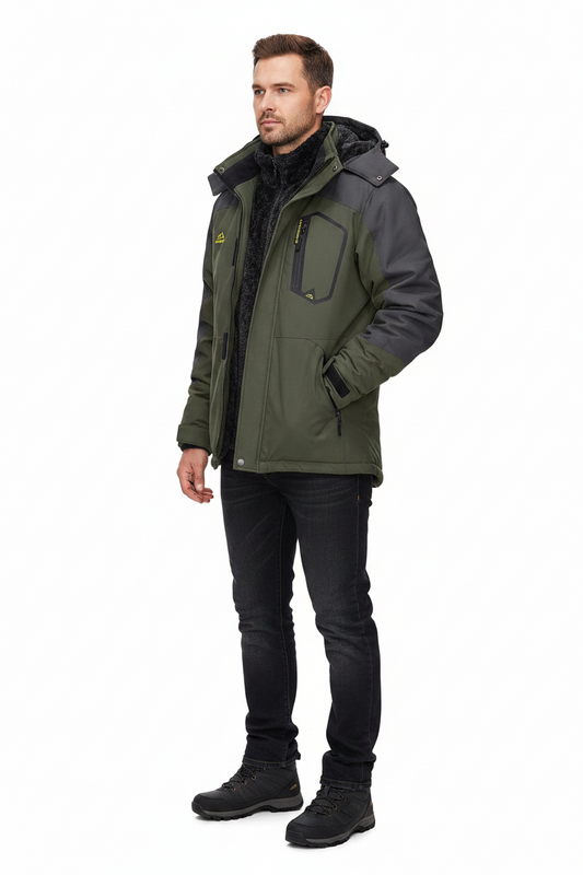 Men's Hooded Winter Fleece Lined Jacket for Outdoor Activities