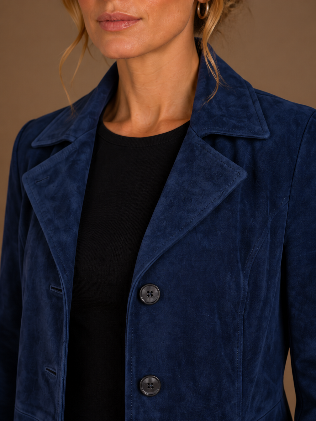 Women's Vintage Suede Longline Coat - Long Button Up Trench Jacket