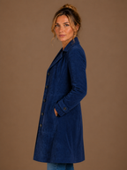 Women's Vintage Suede Longline Coat - Long Button Up Trench Jacket