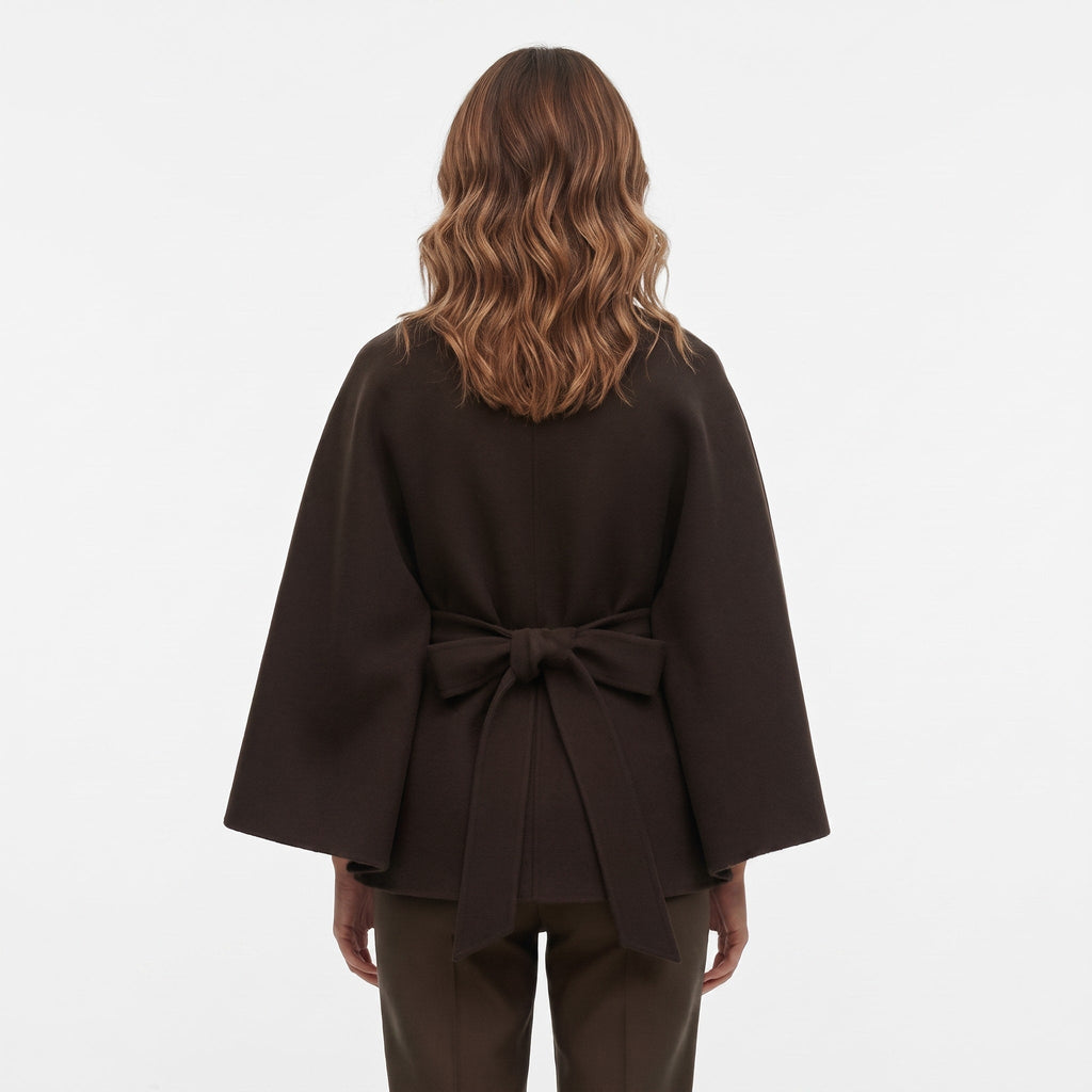 Cape Coat Women's Belted Batwing Sleeve Wrap with Button Collar