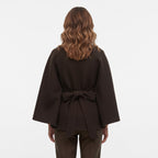 Cape Coat Women's Belted Batwing Sleeve Wrap with Button Collar