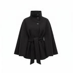 Cape Coat Women's Belted Batwing Sleeve Wrap with Button Collar
