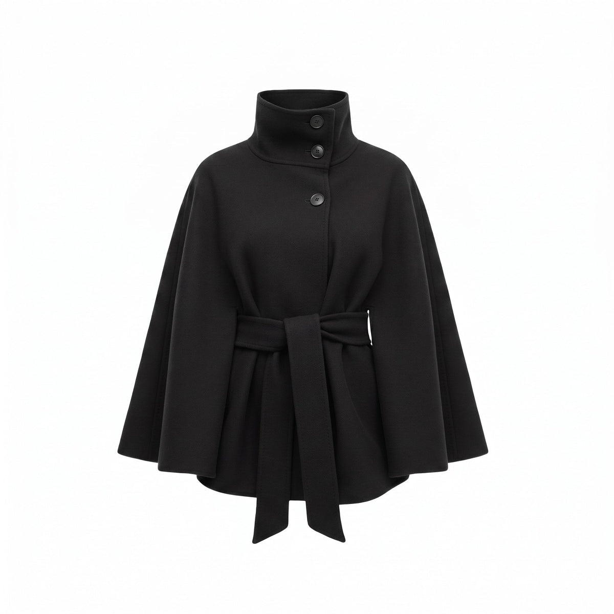 Cape Coat Women's Belted Batwing Sleeve Wrap with Button Collar