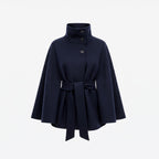 Cape Coat Women's Belted Batwing Sleeve Wrap with Button Collar