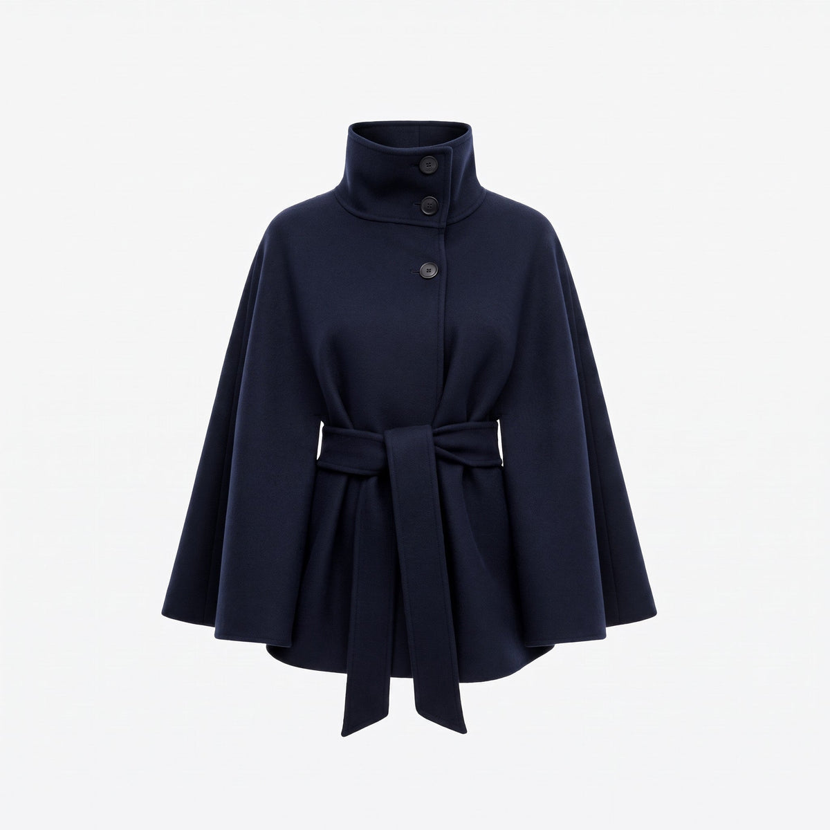 Cape Coat Women's Belted Batwing Sleeve Wrap with Button Collar