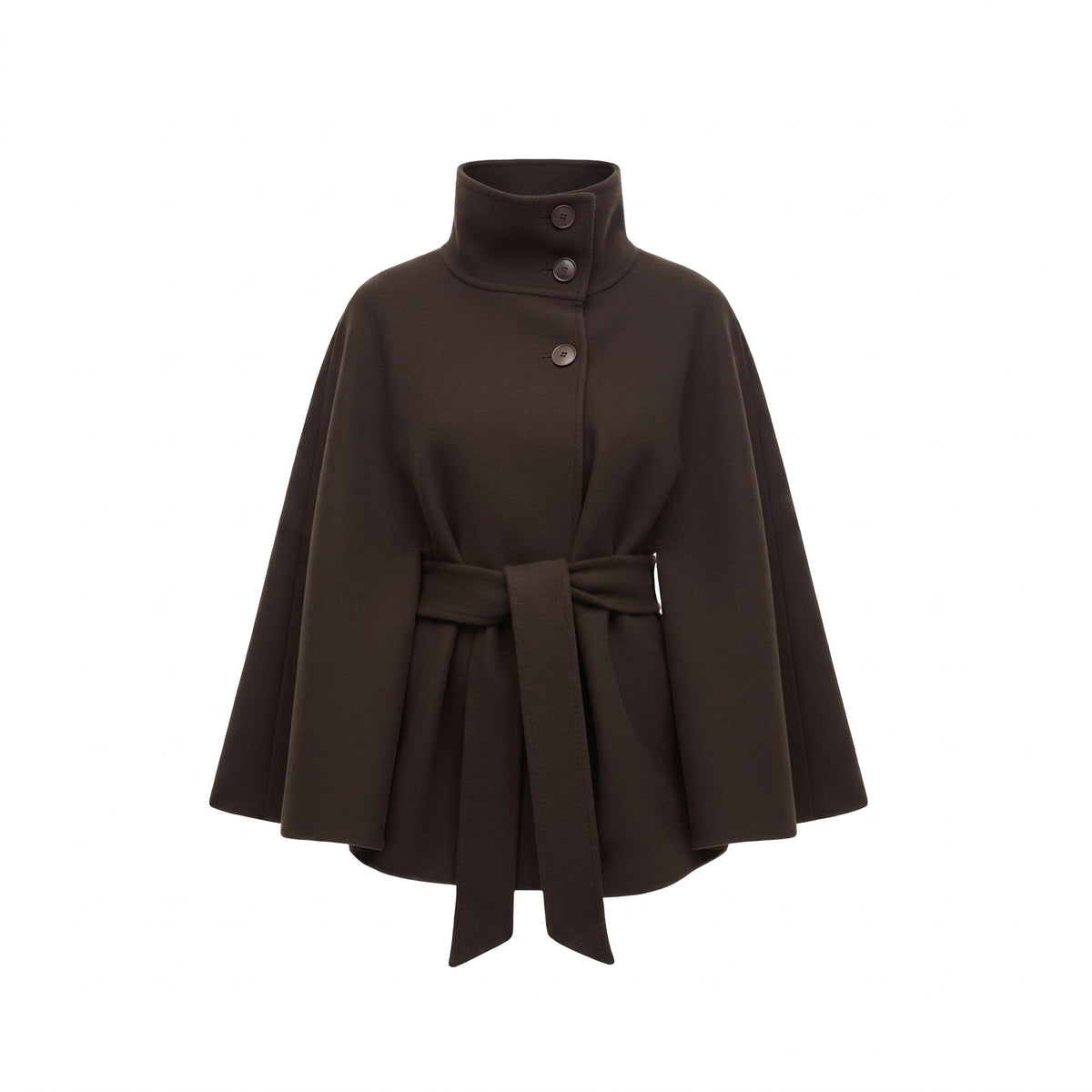 Cape Coat Women's Belted Batwing Sleeve Wrap with Button Collar