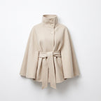 Cape Coat Women's Belted Batwing Sleeve Wrap with Button Collar