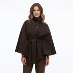 Cape Coat Women's Belted Batwing Sleeve Wrap with Button Collar