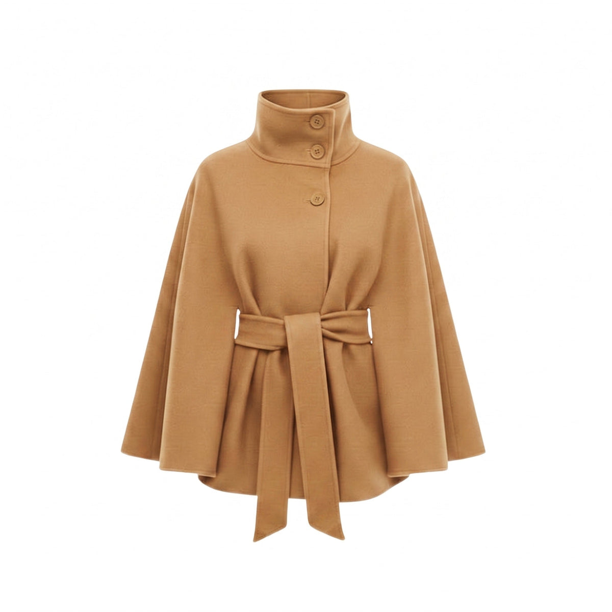 Cape Coat Women's Belted Batwing Sleeve Wrap with Button Collar