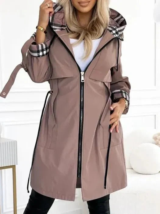 Women's Waterproof Windproof Zip Coat - Lightweight Hooded Rain Jacket