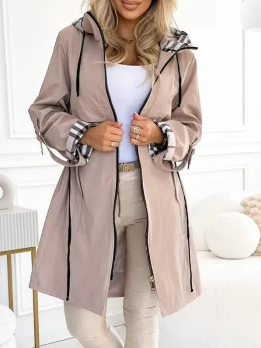 Women's Waterproof Windproof Zip Coat - Lightweight Hooded Rain Jacket