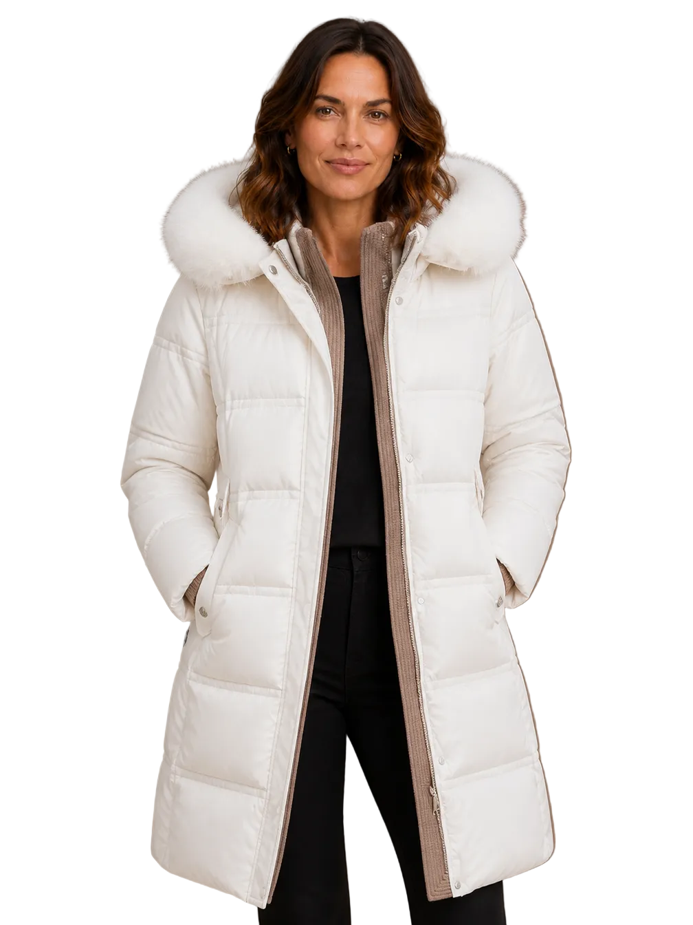 Women's Designer Winter Parka with Fur-Trimmed Hood - Loose Fit and Water-Repellent Coat