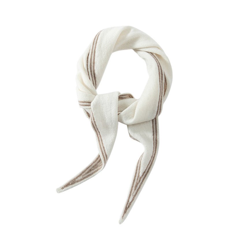 Women's Cashmere Triangle Scarf with Striped Border for Light Layering
