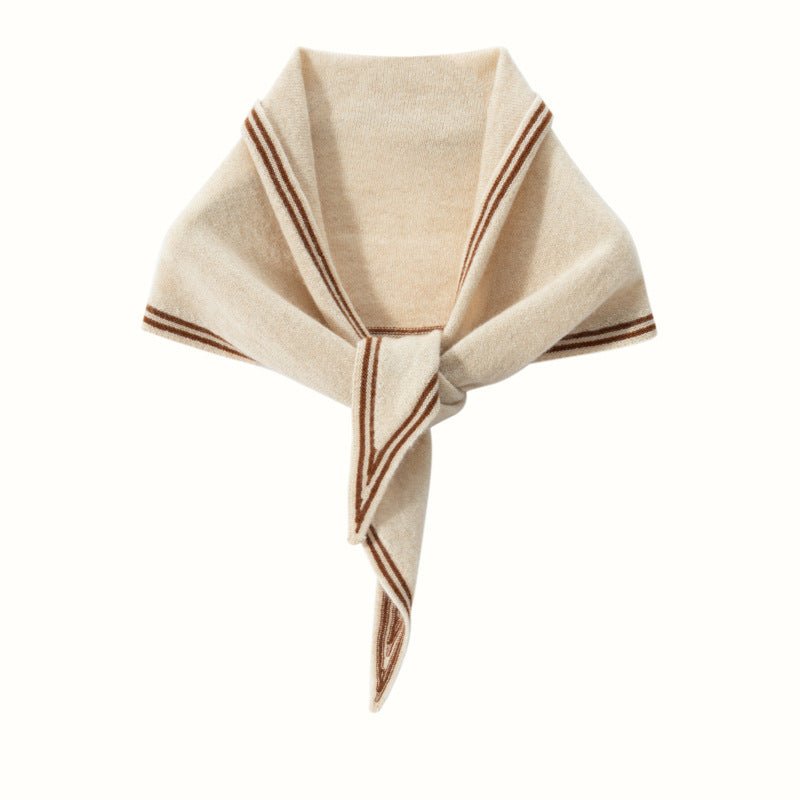 Women's Cashmere Triangle Scarf with Striped Border for Light Layering