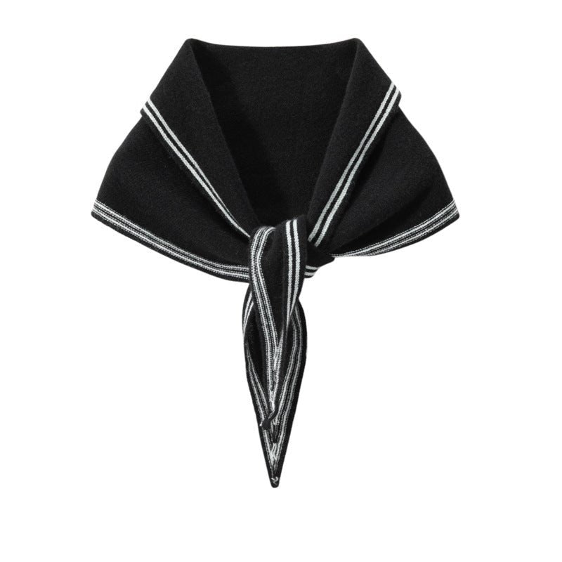 Women's Cashmere Triangle Scarf with Striped Border for Light Layering