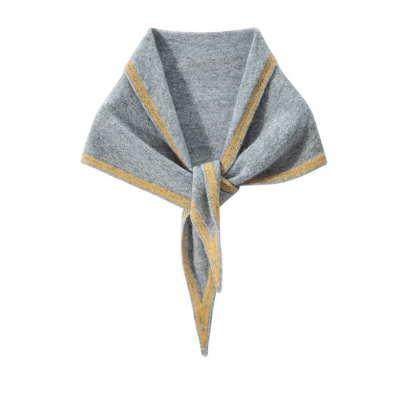 Women's Cashmere Triangle Scarf with Striped Border for Light Layering